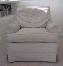 upholstered chair before custom slipcover