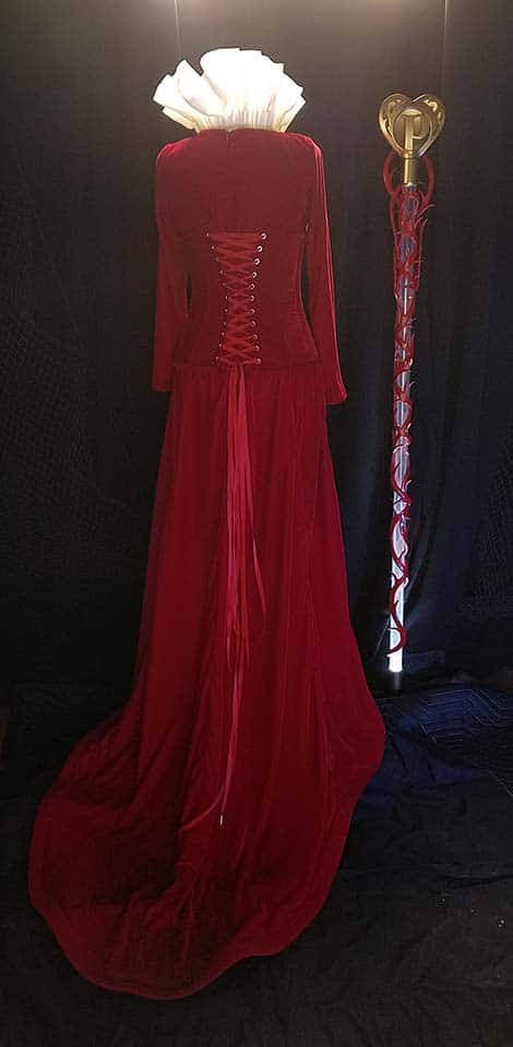 Custom Queen of Hearts costume, ready to go to the Perfectly Posh convention. Silk velvet and silk organza.