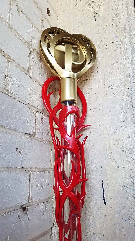 Lighted custom prop Queen of Hearts scepter with Perfectly Posh logo, of cut and sculpted sintra and acrylic.