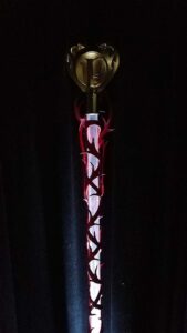 Lighted custom prop Queen of Hearts scepter with Perfectly Posh logo, of cut and sculpted sintra and acrylic.